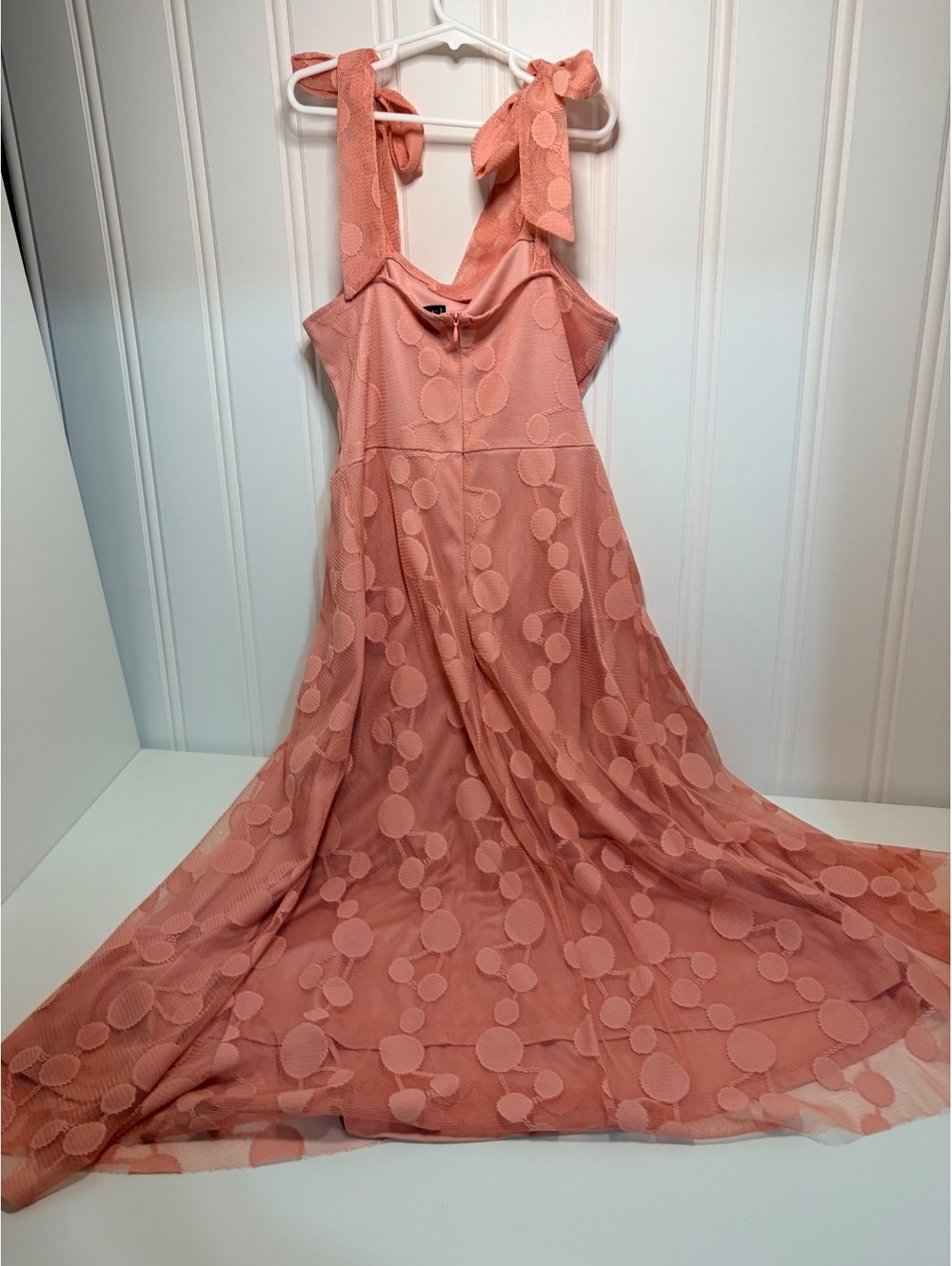 Blush Polka Dot Mesh Midi Dress